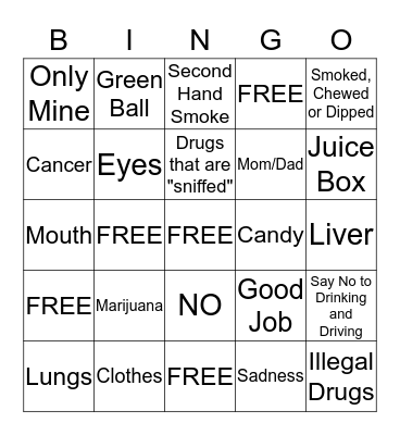 Just Say No Bingo Card