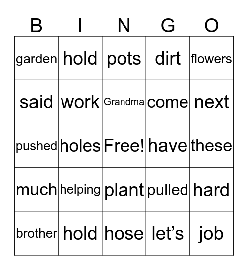 Helping Mom Bingo Card