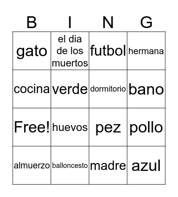 spanish review game Bingo Card