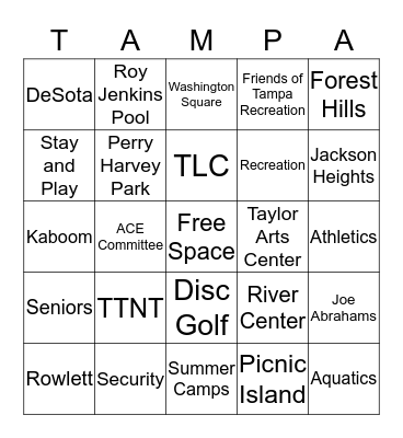 Tampa Parks & Recreation Bingo Card