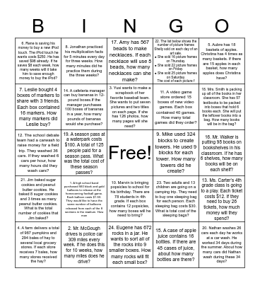 Math Unit 3 and 4 Review Bingo Card