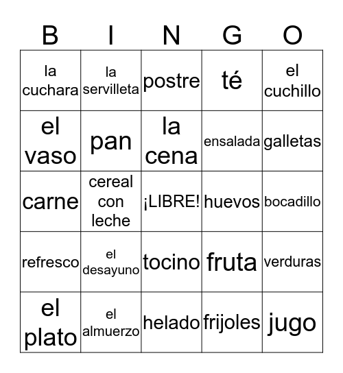 La Comida Bingo Card