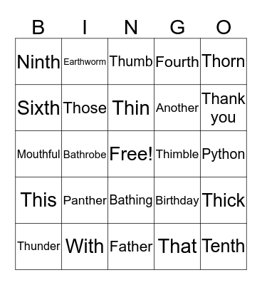 All /th/  Bingo Card