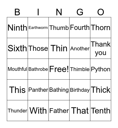All /th/  Bingo Card