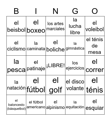 Deportes Bingo Card