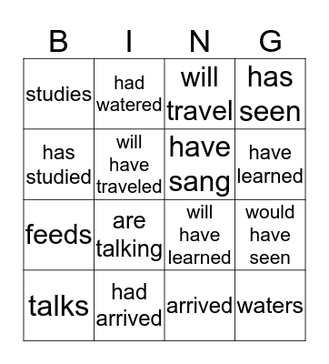 Verb Tenses Bingo Card