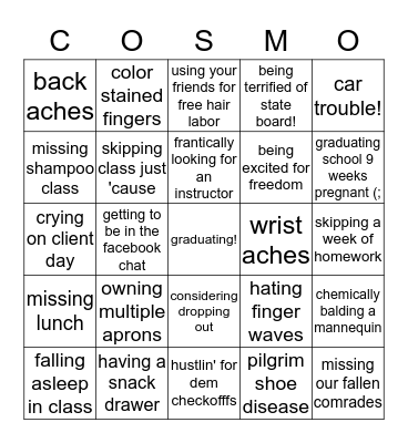 Cosmo Bingo Card