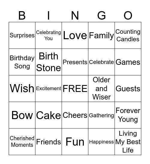 Sandra's 60th Birthday Bingo Card