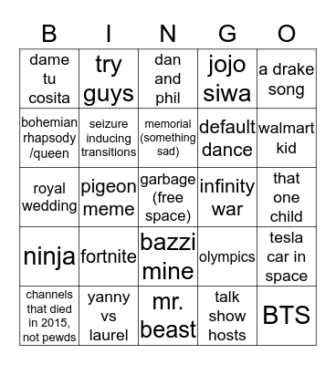 rewind 2018 Bingo Card