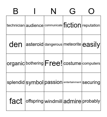 Treasures 3.2 Vocabulary (Words) Bingo Card
