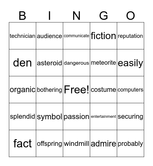 Treasures 3.2 Vocabulary (Words) Bingo Card