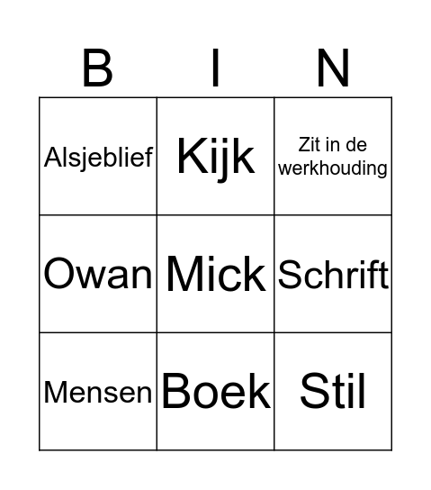 School bingo Card