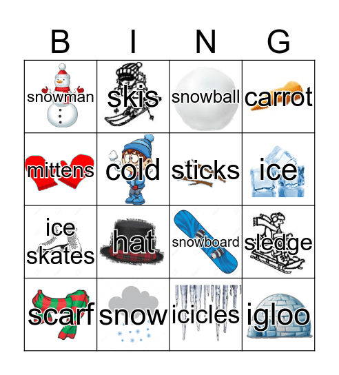 Winter Words Bingo Card