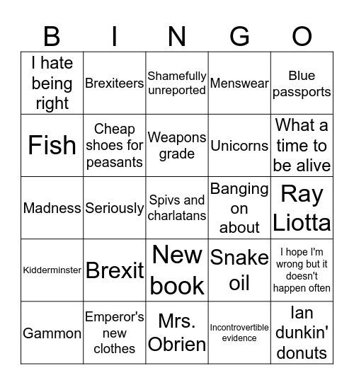 James O'Brien bingo  Bingo Card