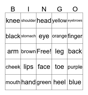 BODY PARTS Bingo Card