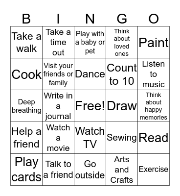 Coping Skills Bingo Card
