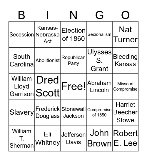 Unit 6 Topic 1 - Essential People & Secession Bingo Card