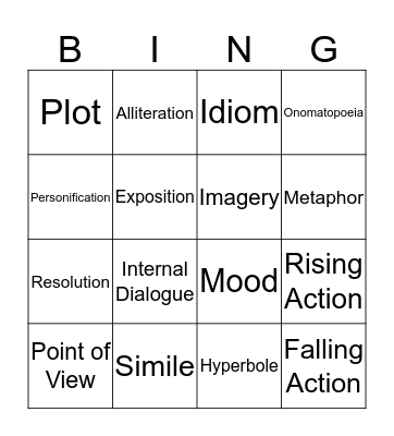 Figuartive Language/ Literary Terms!  Bingo Card