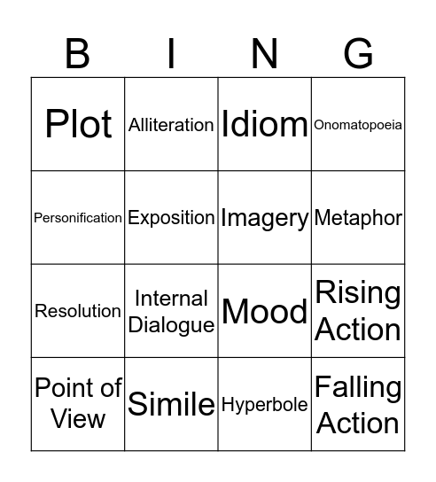 Figuartive Language/ Literary Terms!  Bingo Card