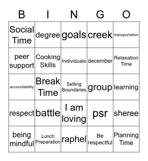 PSR Bingo Card