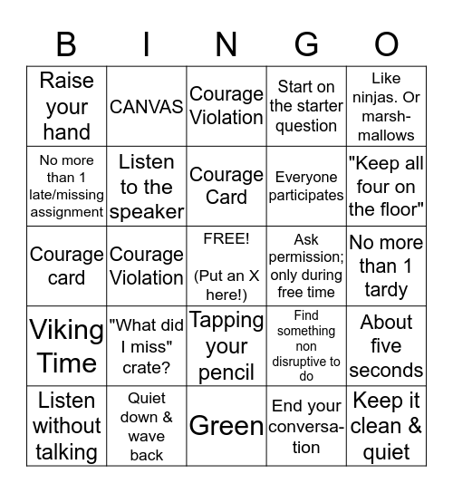 Classroom Rules & Procedures Bingo Card