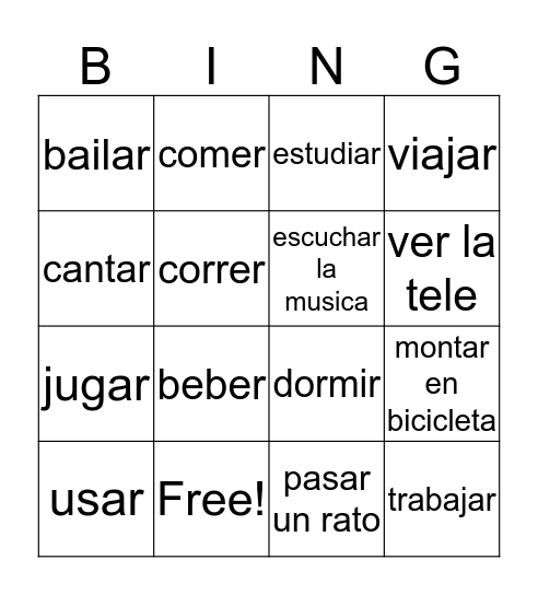 Los Verbos  Bingo Card