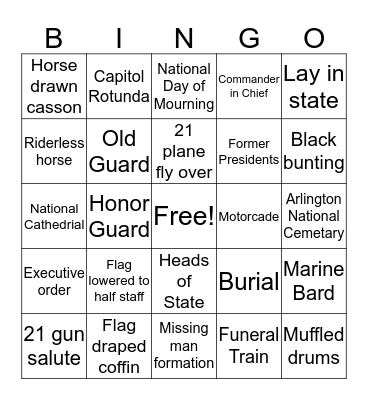 Presidential Funerals Bingo Card