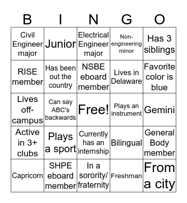 STUDY BREAK! Bingo Card