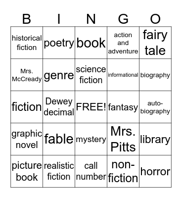 Book Genre Bingo Card