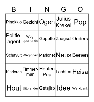 Pinokkio Bingo Card