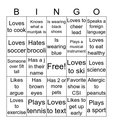 Who do you know? Bingo Card