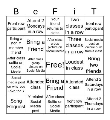 YMCA Group Fitness  Bingo Card
