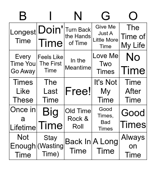 Mental Floss Music Bingo: Time Bingo Card