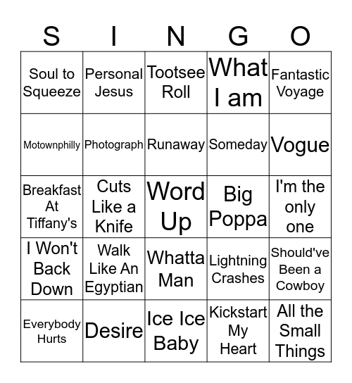 Game 1 - Throwback Bingo Card