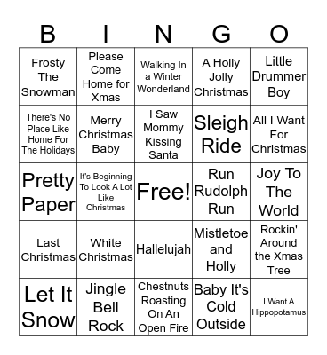 Holiday Music Bingo Card