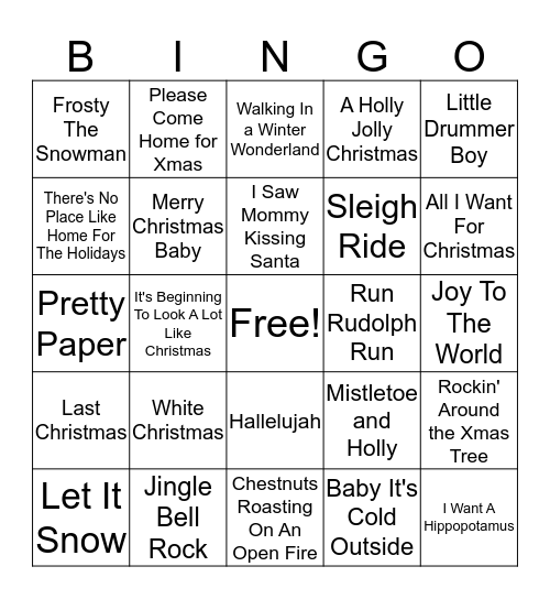 Holiday Music Bingo Card