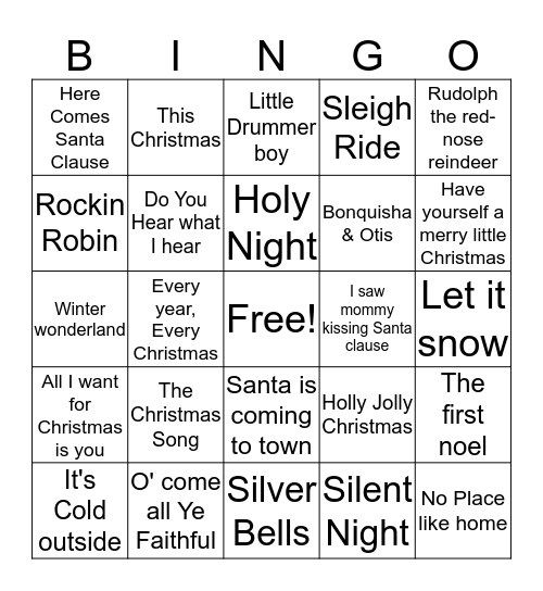 Christmas Carol Music Bingo Card