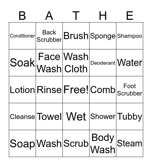 Bathe Bingo Card