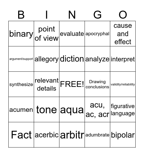 Untitled Bingo Card