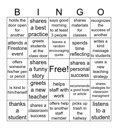 FHS Reverse Bingo Card