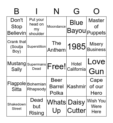 Music Round #2 Bingo Card