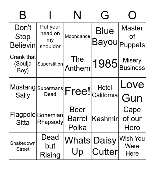 Music Round #2 Bingo Card