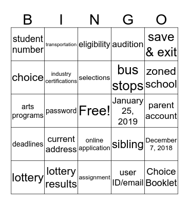 Choice Programs BINGO! Bingo Card