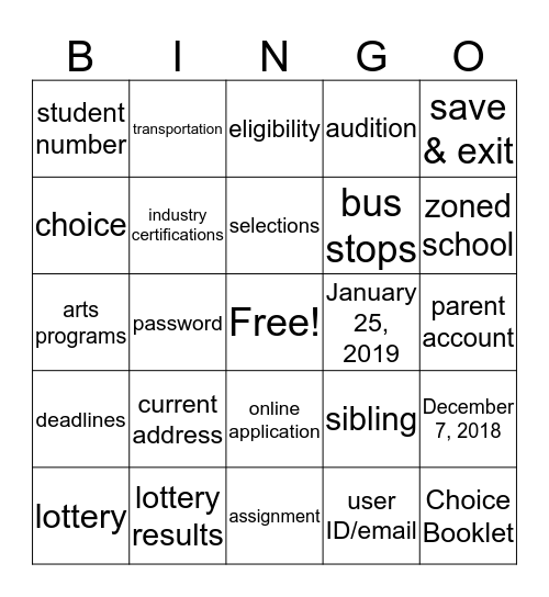 Choice Programs BINGO! Bingo Card