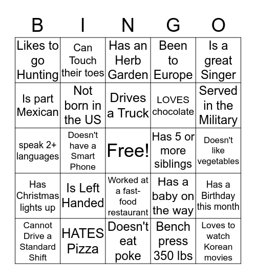 ICE BREAKER BINGO Card