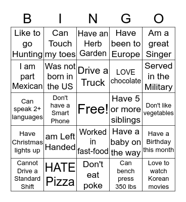 ICE BREAKER BINGO: DID YOU KNOW I... Bingo Card