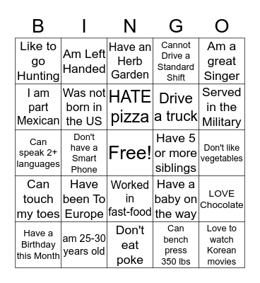 ICE BREAKER BINGO: DID YOU KNOW I... Bingo Card