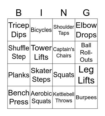 Fitness Bingo Card