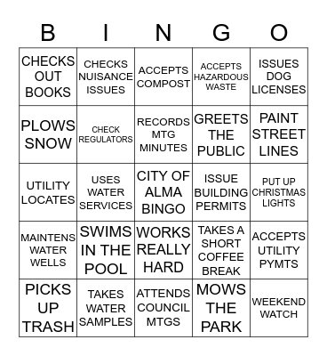 City of Alma -  Bingo Card