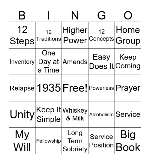 AA Bingo! Bingo Card